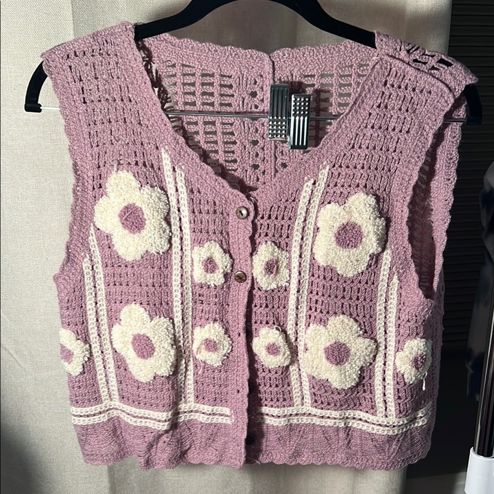 Purple Floral Knit Sweater Vest